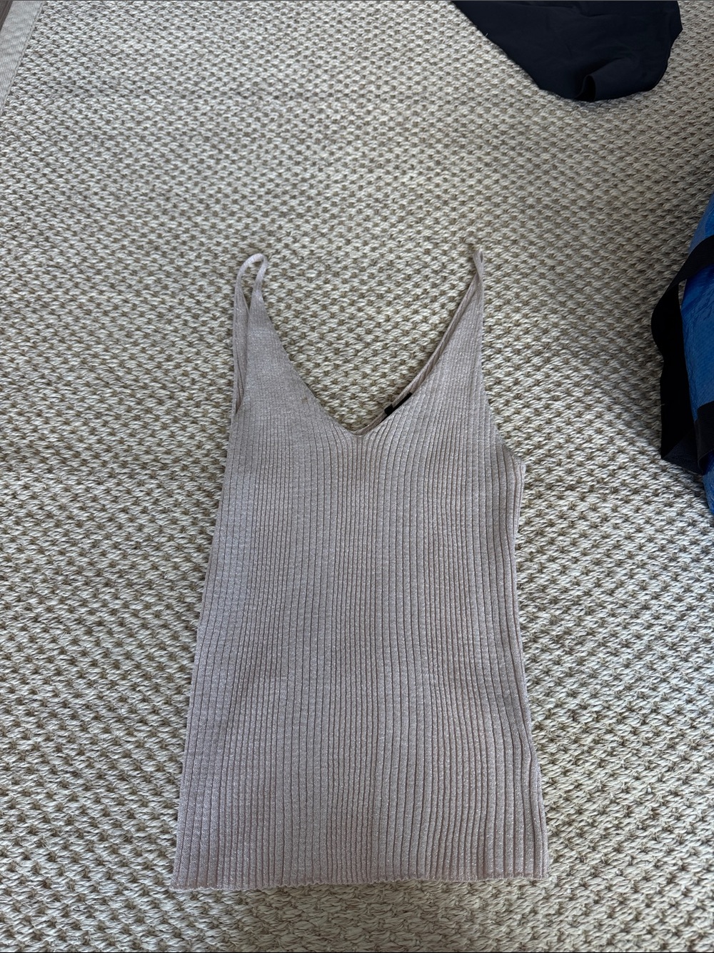 Ribbed V‑Neck Knit Tank — Taupe